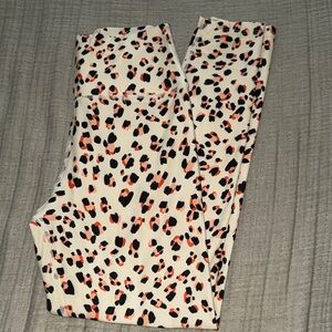 Cascade Collective Cream Leopard Print Leggings with Black & Coral Spots